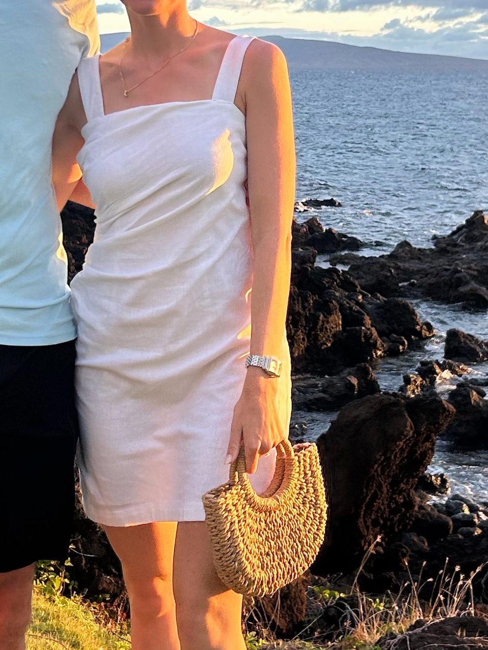 Abercrombie White Square-Neck Linen Blend Mini Dress - Women's Small TALL